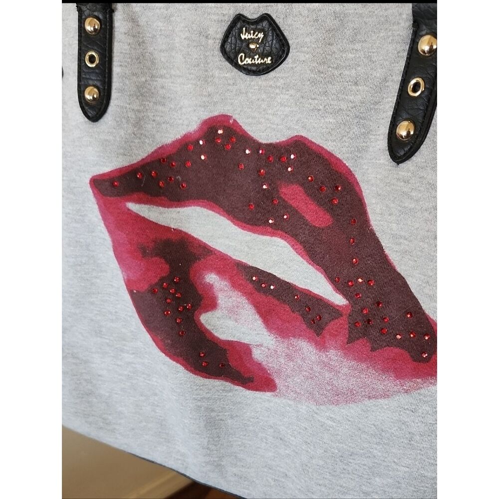 Juicy Couture Jersey Knit Barbiecore Rhinestone Lips Overnight Tote Bag - Picture 2 of 15